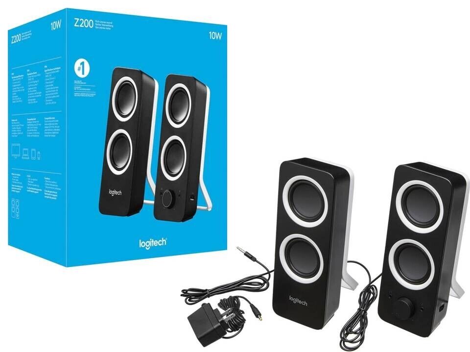 Logitech 980-000800 Z200 2.0 Multimedia Speakers w/ Stereo Sound (2-Pcs), Black