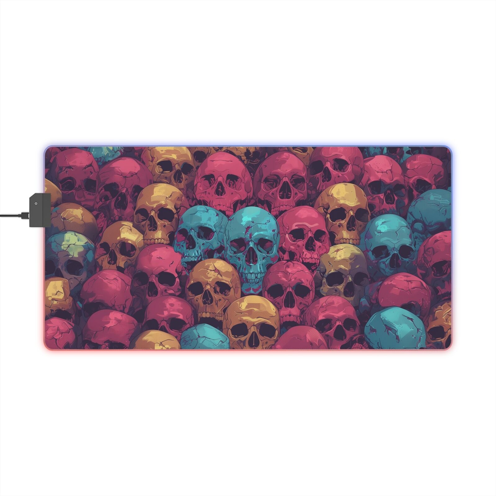 Colorful Skulls Desk Mat Office Decor Skeletons Theme LED Gaming Large Mouse Pad