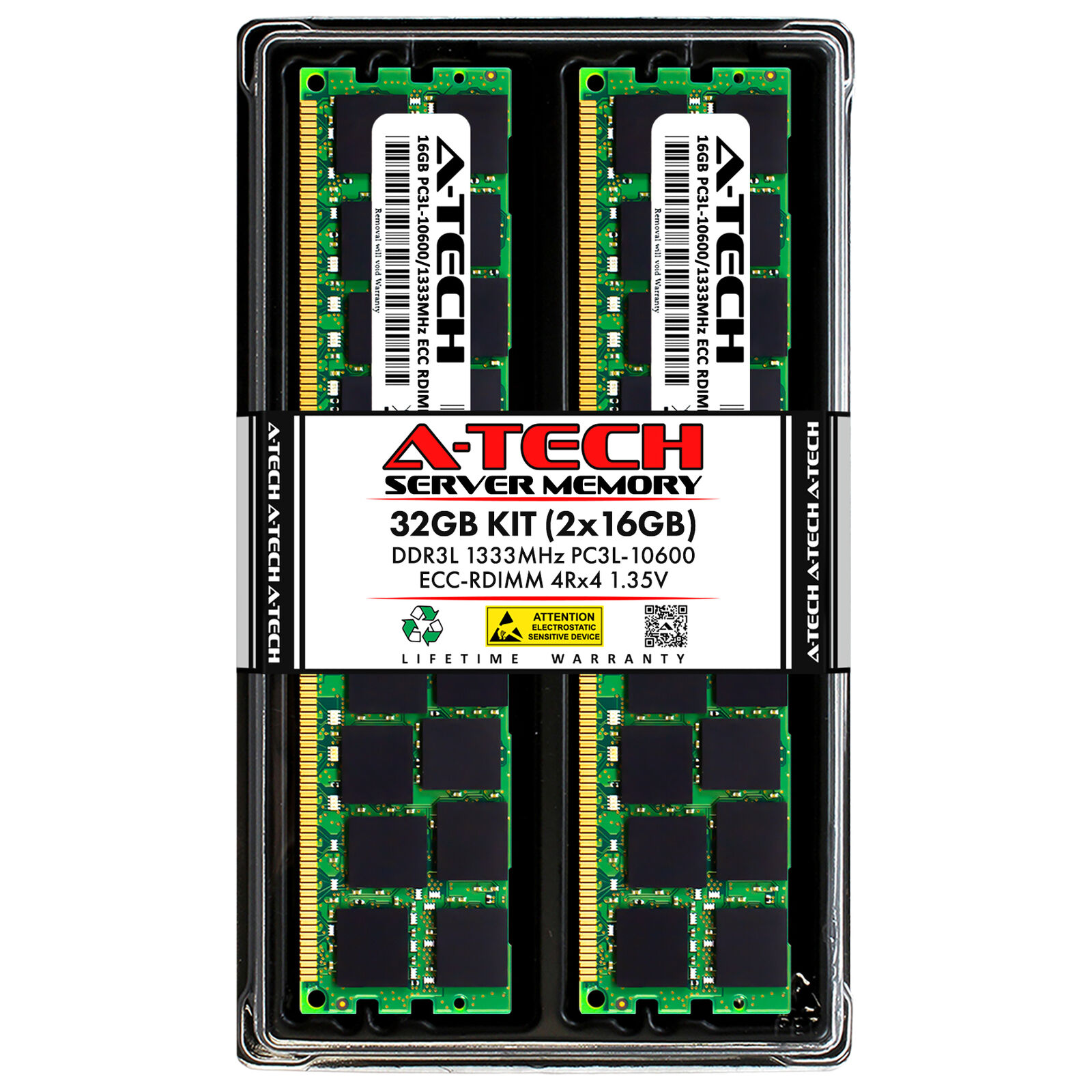 A-Tech 32GB 2x 16GB 4Rx4 PC3-10600R DDR3 1.35V ECC RDIMM REG Server Memory RAM