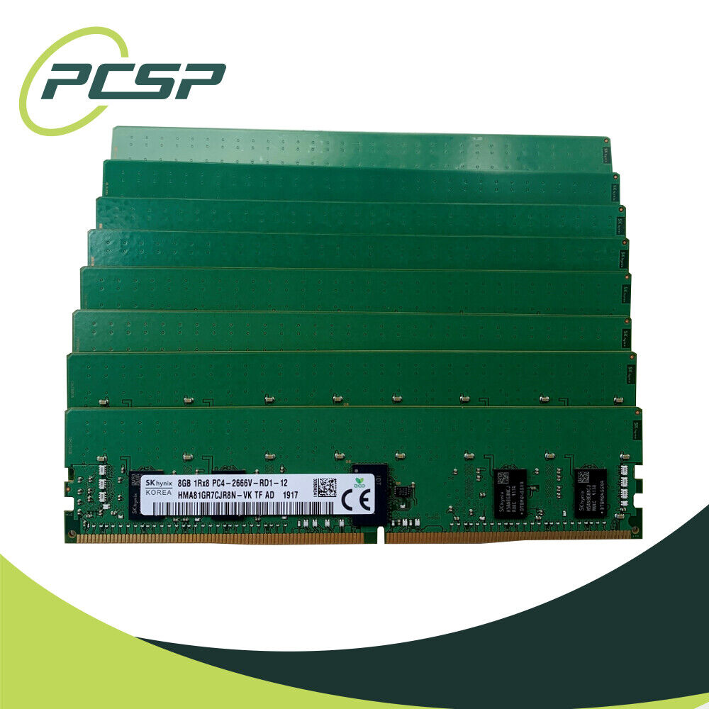 64GB KIT - Hynix (8x8GB) PC4-2666V-R 1Rx8 DDR4 RDIMM Server RAM HMA81GR7CJR8N-VK