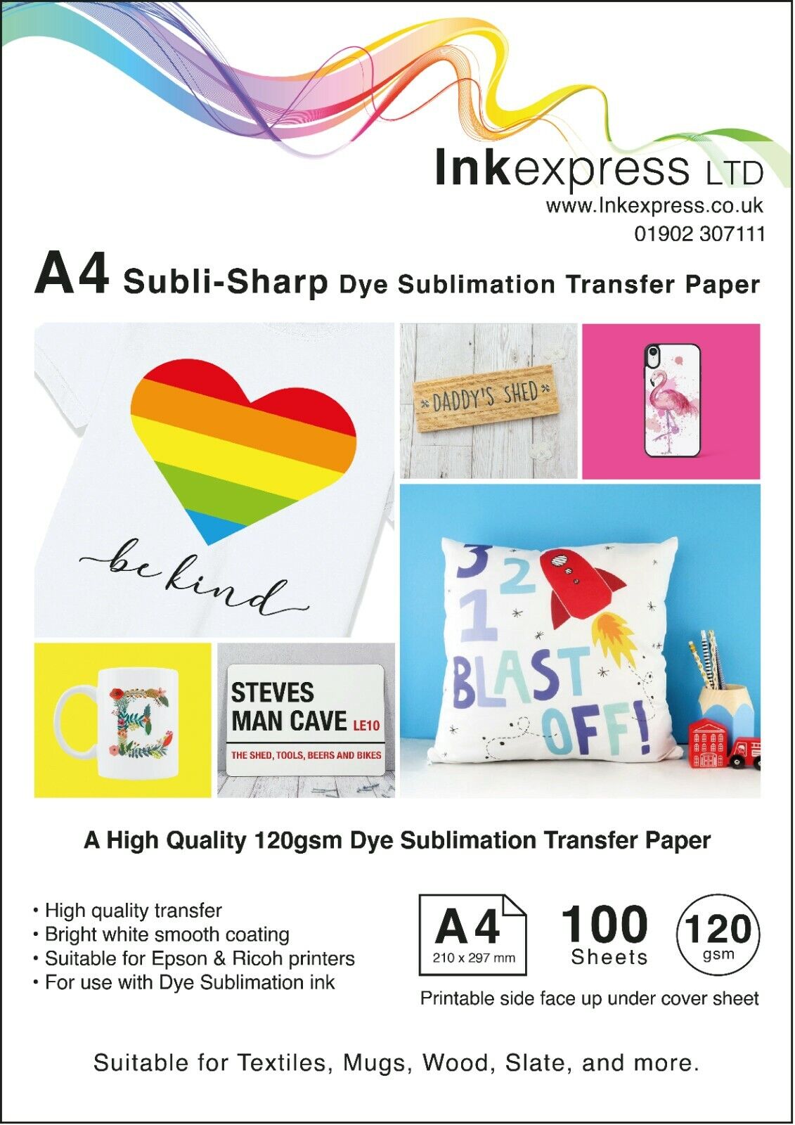 120gsm A4 Dye Sublimation Paper 100 sheets Ideal for Mugs T-shirts iPhone Cases