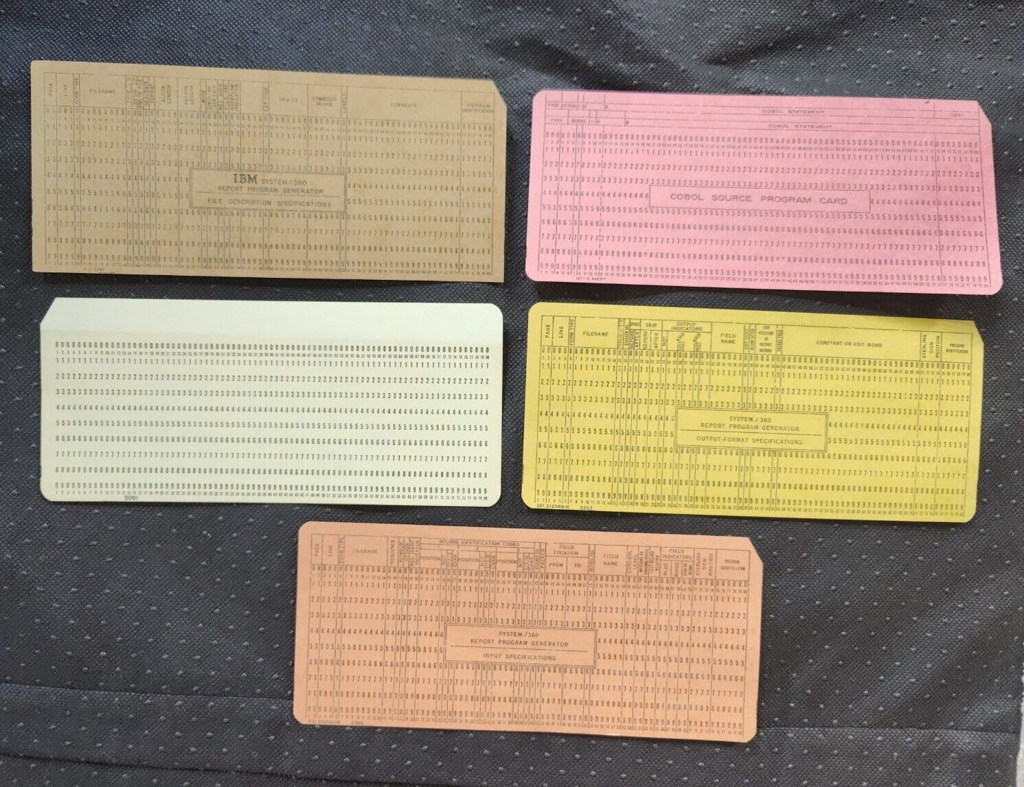 VINTAGE IBM COMPUTER Punch Card LOT (50) ~ 5 DIFFERENT COLORS ~ COBOL SYSTEMS