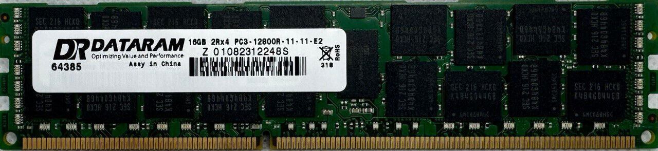 DATARAM 16GB 2Rx4 PC3-12800R Z01082312248S DDR3 1600 SDRAM ECC - SERVER RAM