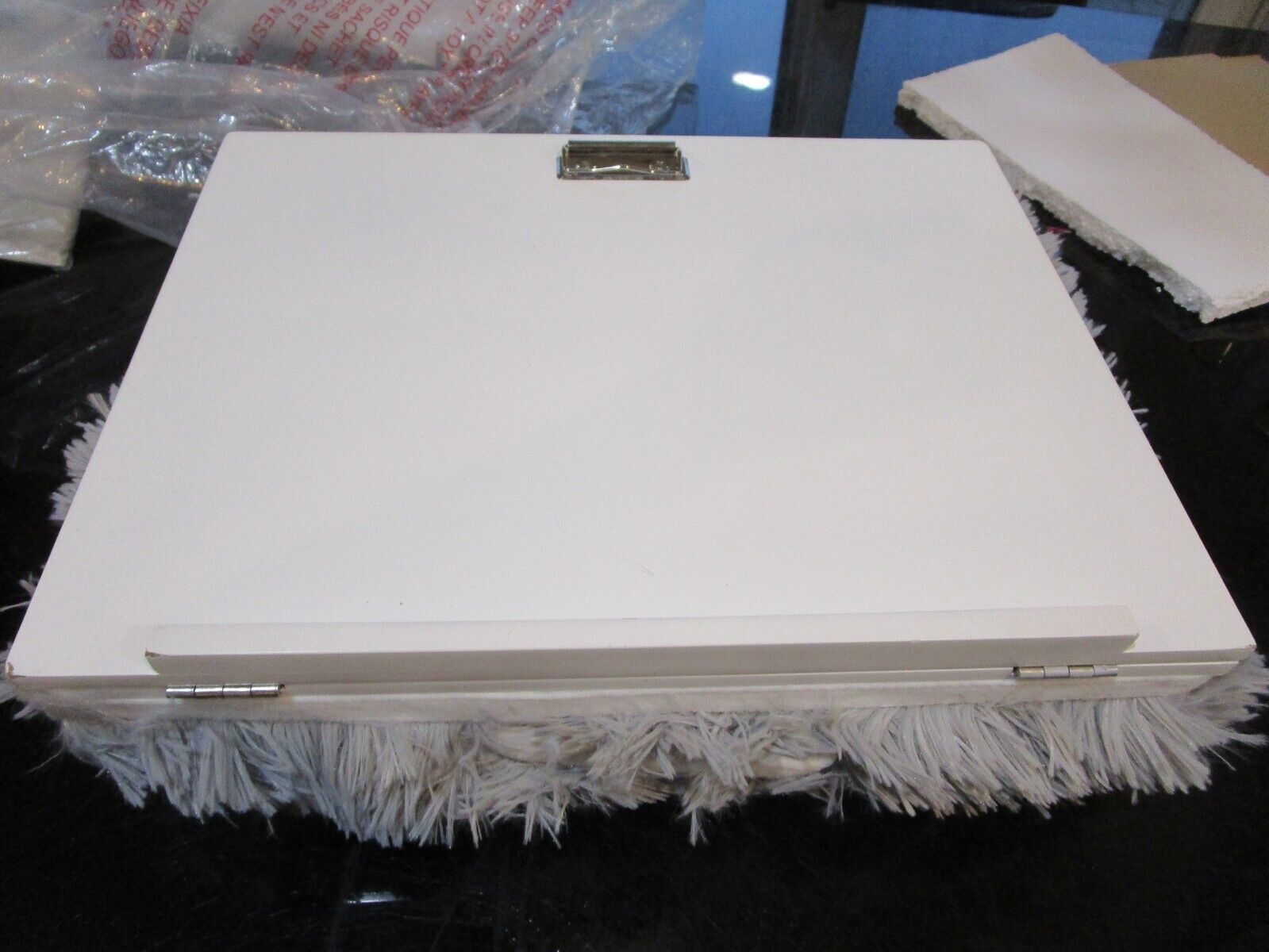 Pottery Barn Teen  Adjustable fluffy white gray fur lapdesk issue  photo shoot