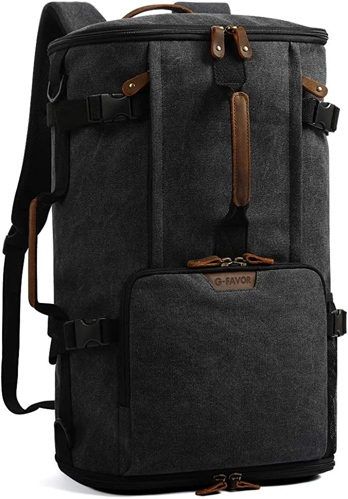 G-FAVOR 40L Travel Backpack, Vintage Canvas Rucksack Convertible Duffel Black 