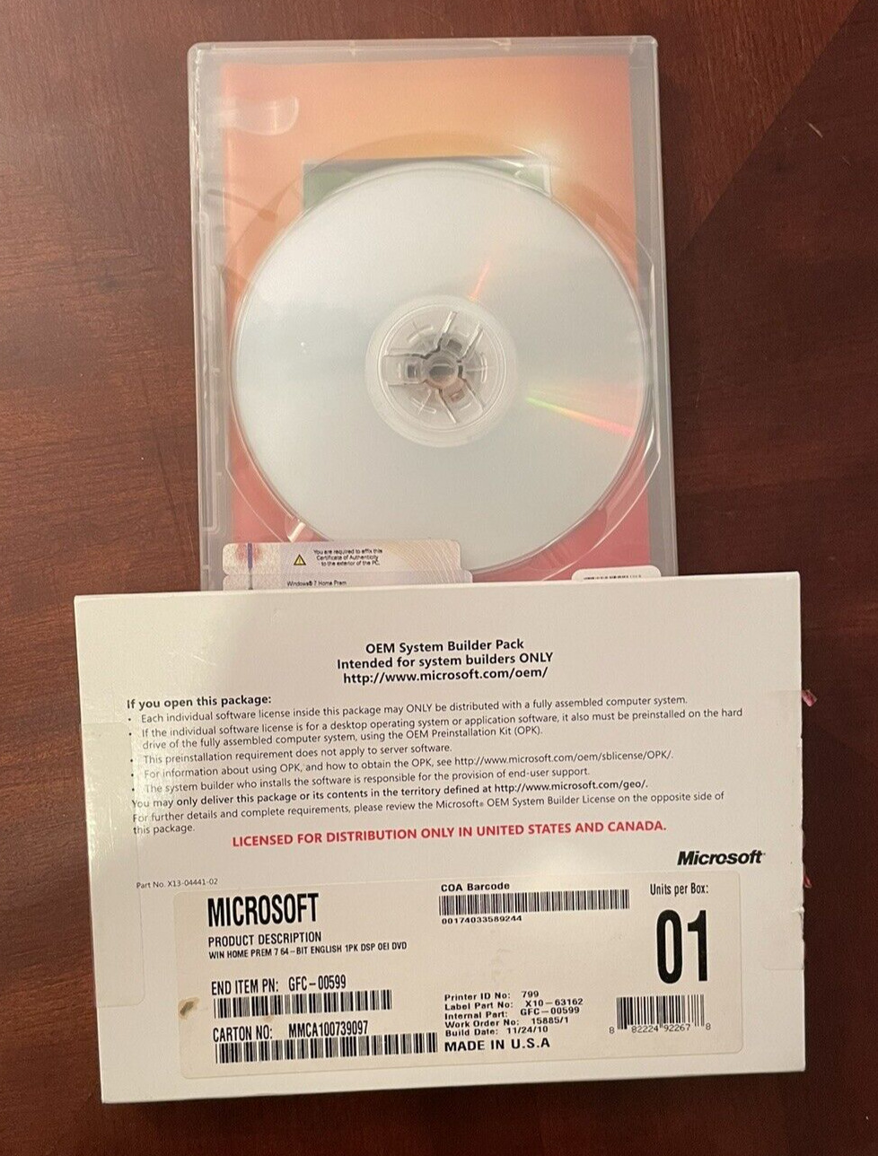 Microsoft Windows 7 Home Premium 64-Bit Software DVD with Key