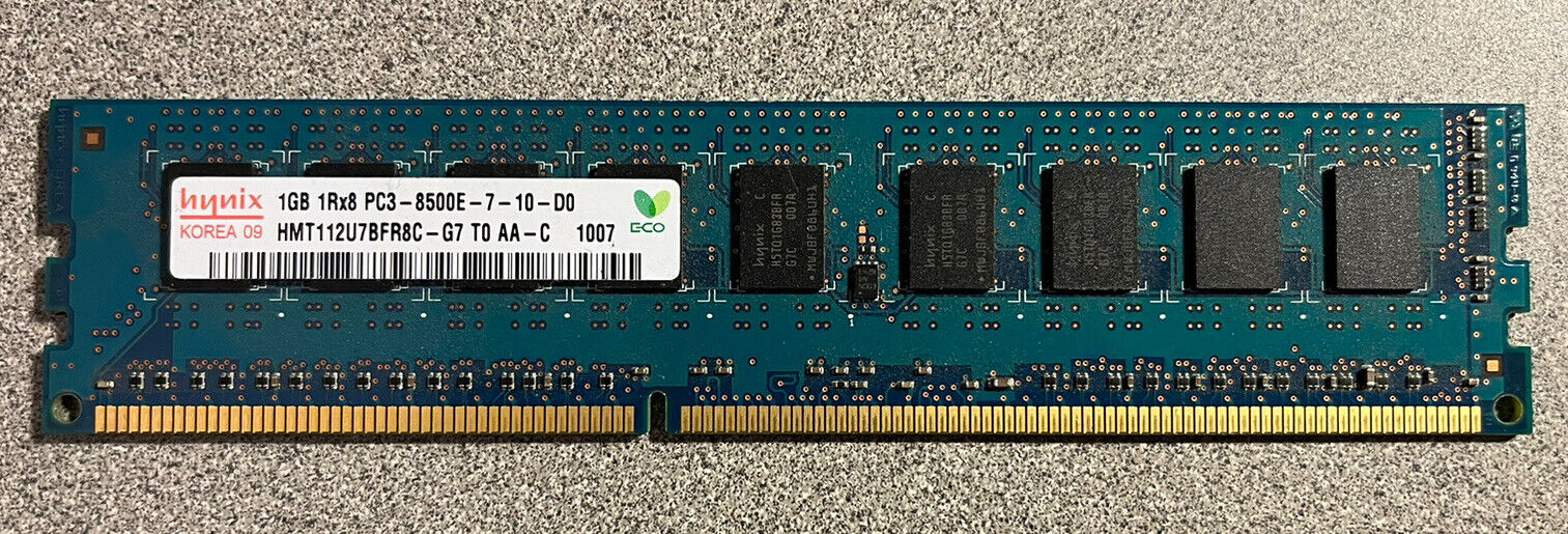 Lot of (2) Hynix 1GB 1Rx8 PC3 8500E 7-10-D0 RAM HMT112U7BFR8C-G7 T0 AA-C