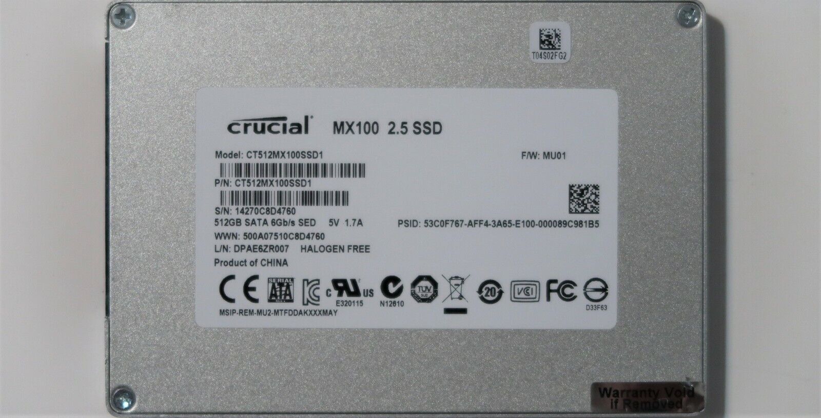 Crucial CT512MX100SSD1 MX100 FW:MU01 512gb 2.5