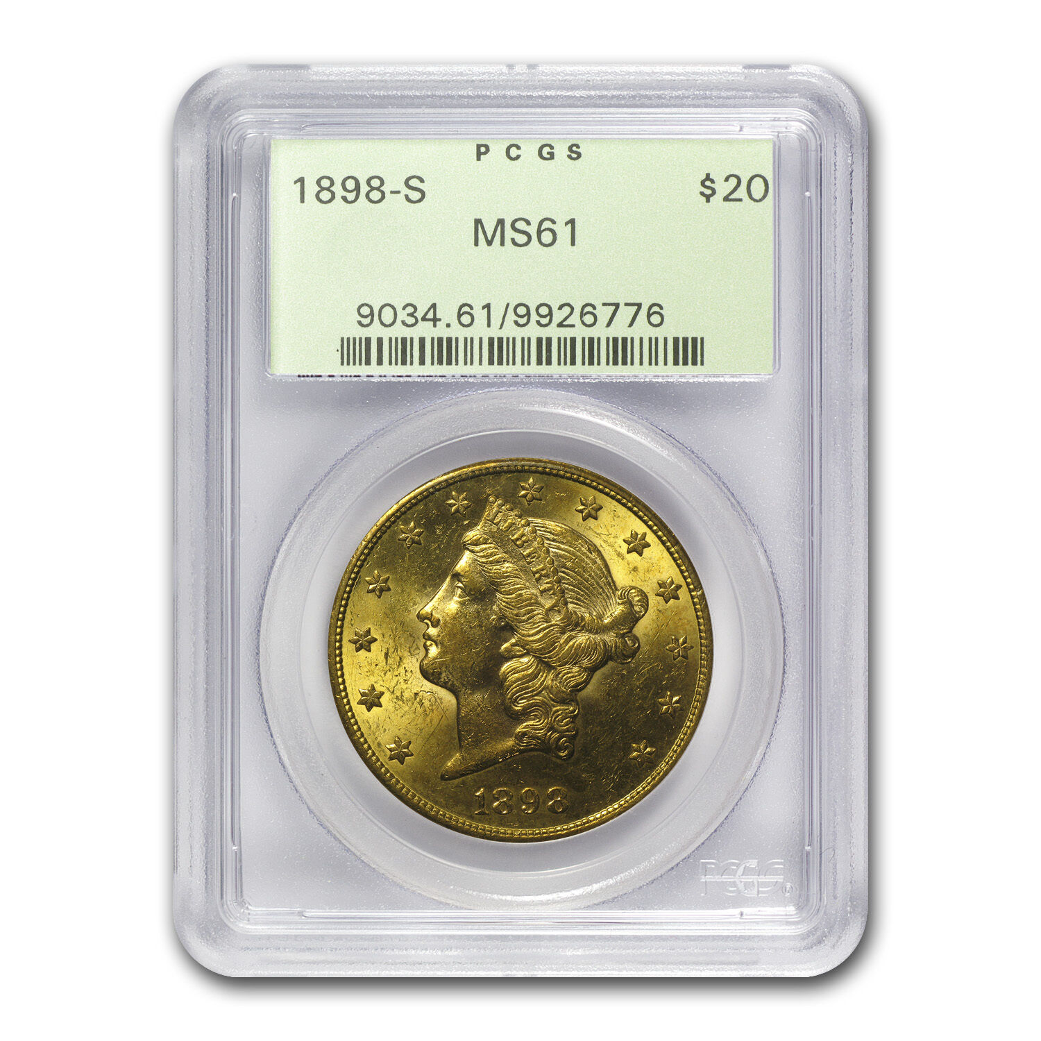 1800s S Mint Mark $20 Gold Liberty Double Eagle Coin - MS-61 PCGS