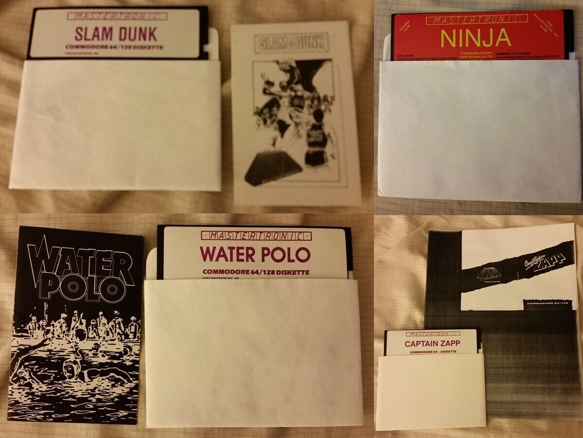 Mastertronic 4 Lot Commodore 64: C64. Captain Zapp, Ninja, Slam Dunk, Water Polo