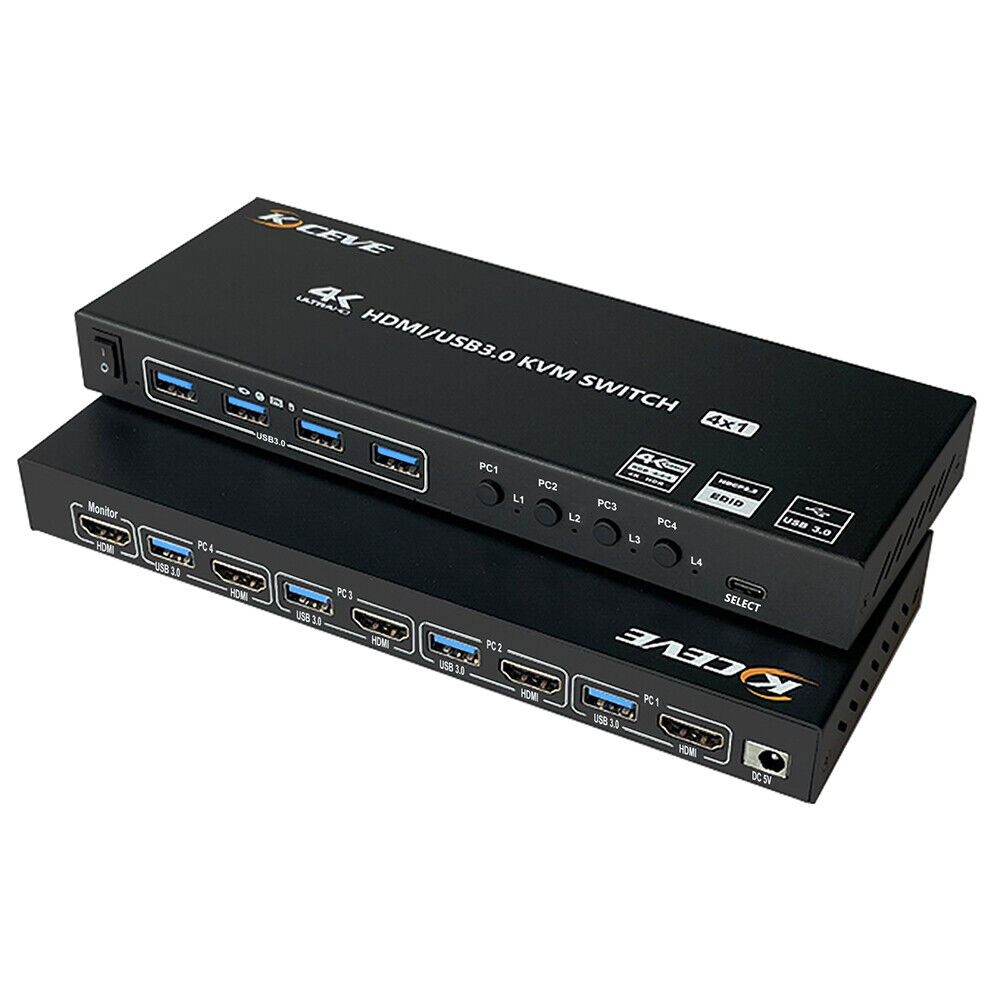 4K@60Hz USB 3.0 KVM Switch HDMI 4 Ports USB Hub 4 in 1 Out Keyboard Mouse Share
