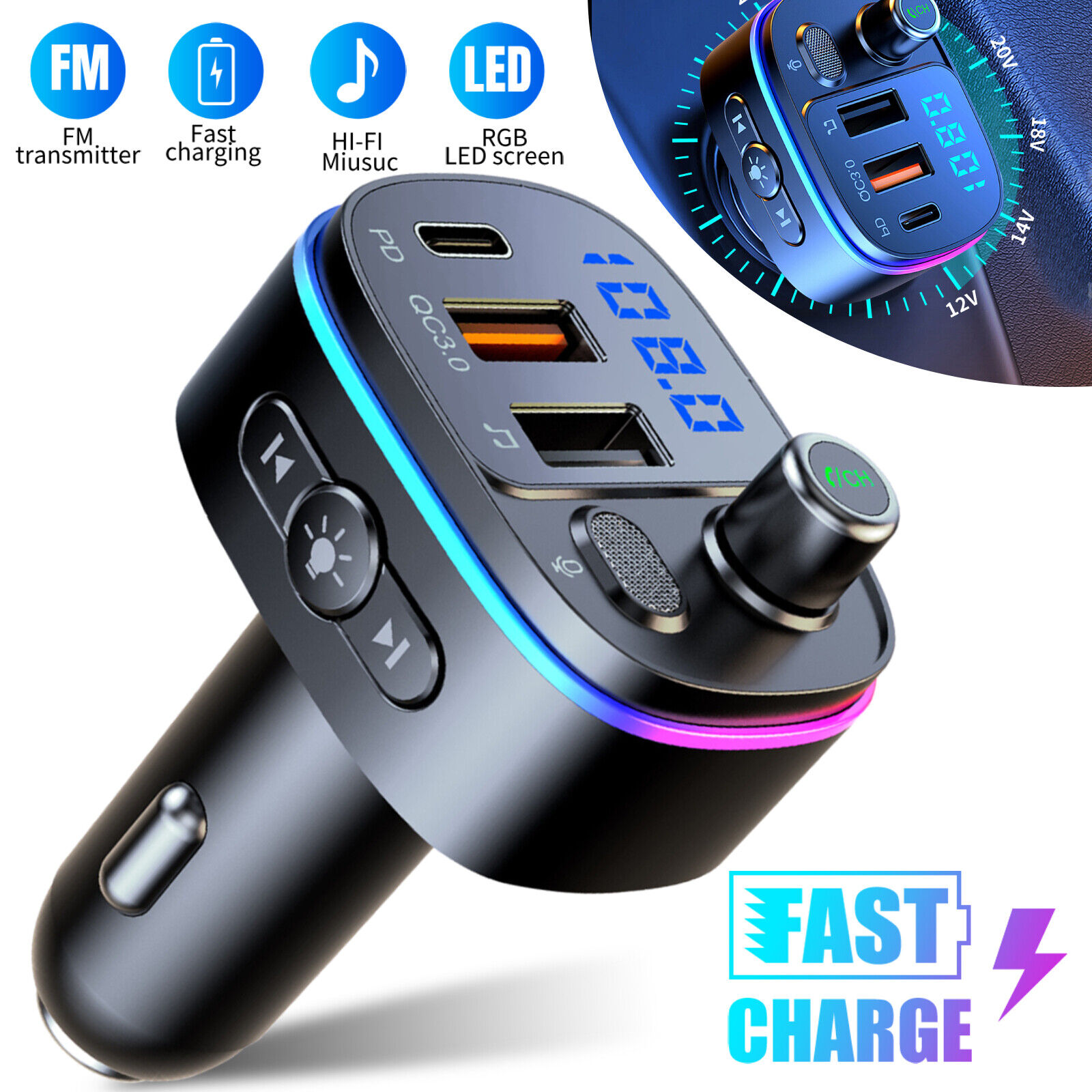 Wireless Bluetooth Car Adapter FM Transmitter Radio Handsfree MP3 Music Player