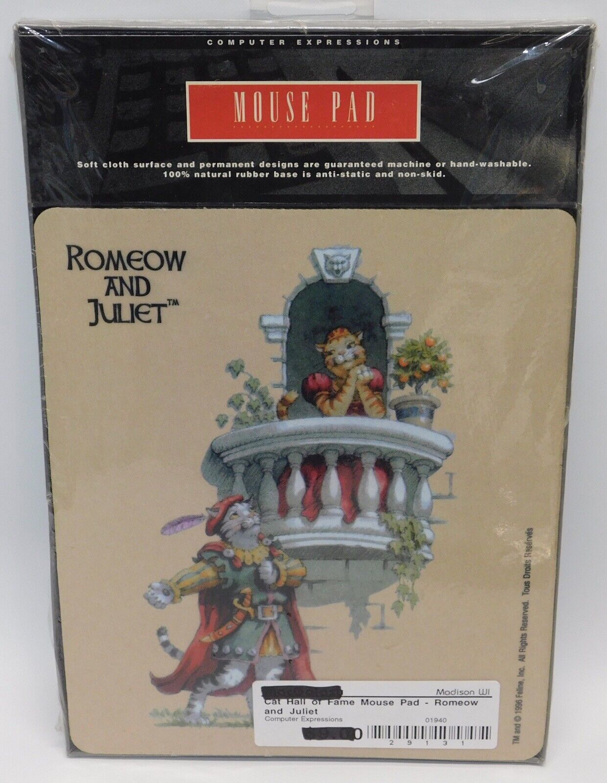 Vintage Mouse Pad: NIB - Cat Hall of Fame - 1996 Romeow and Juliet