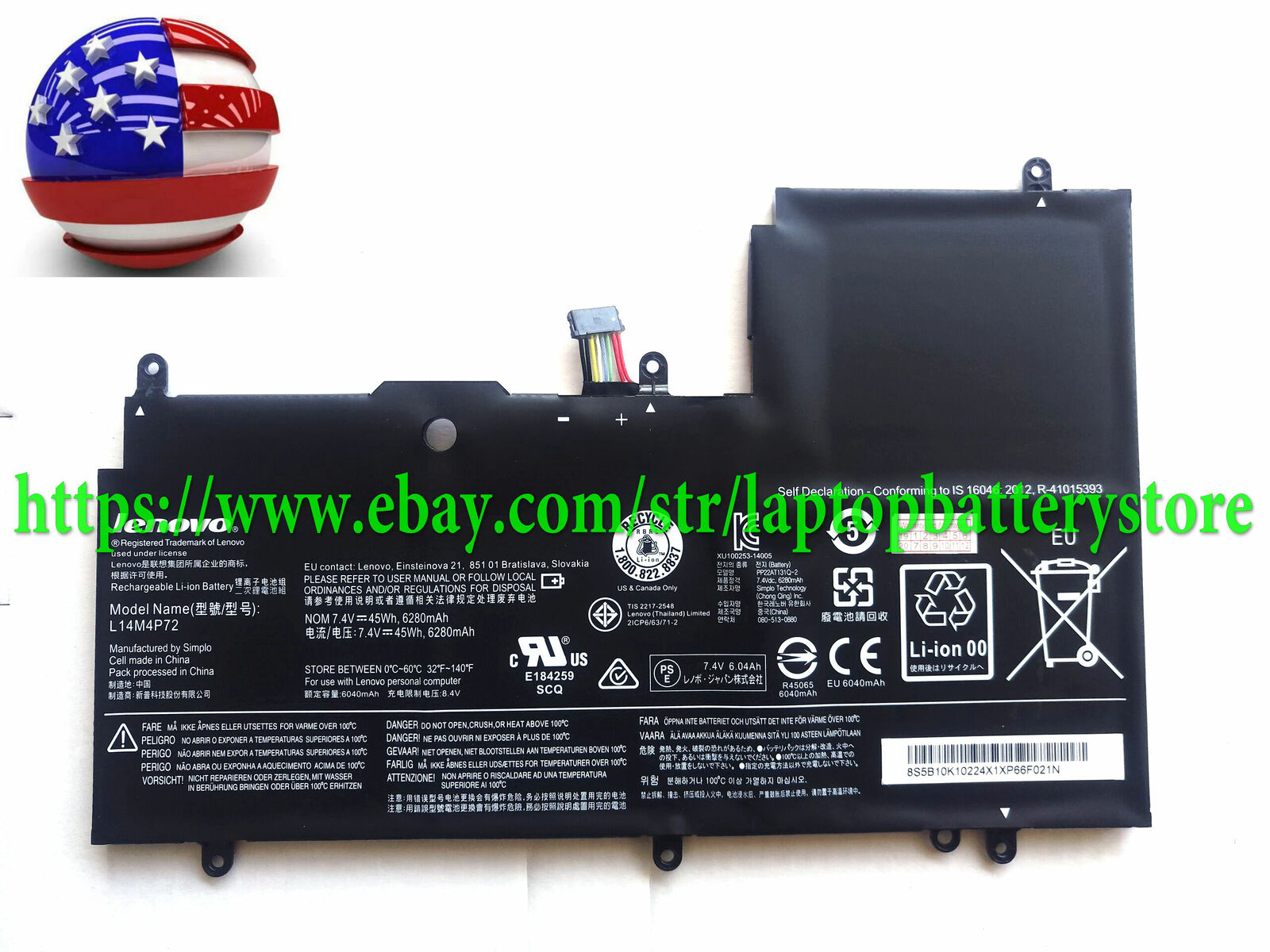 Genuine L14M4P72 L14S4P72 Battery for Lenovo  IdeaPad Yoga 3-1470 700-14ISK New 