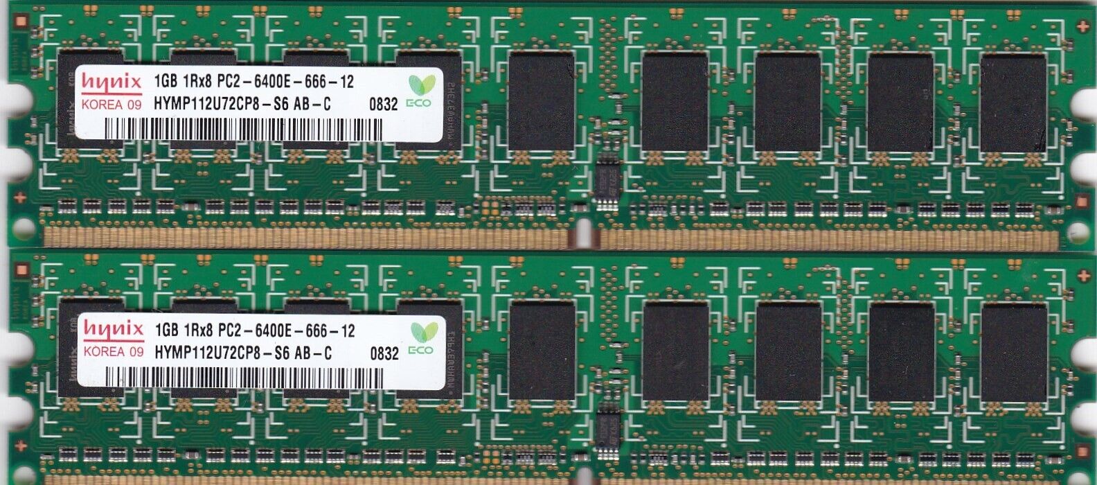 2GB 2x1GB HYNIX PC2-6400E DDR2 ECC RAM HYMP112U72CP8-S6 AB-C SERVER WORKSTATION