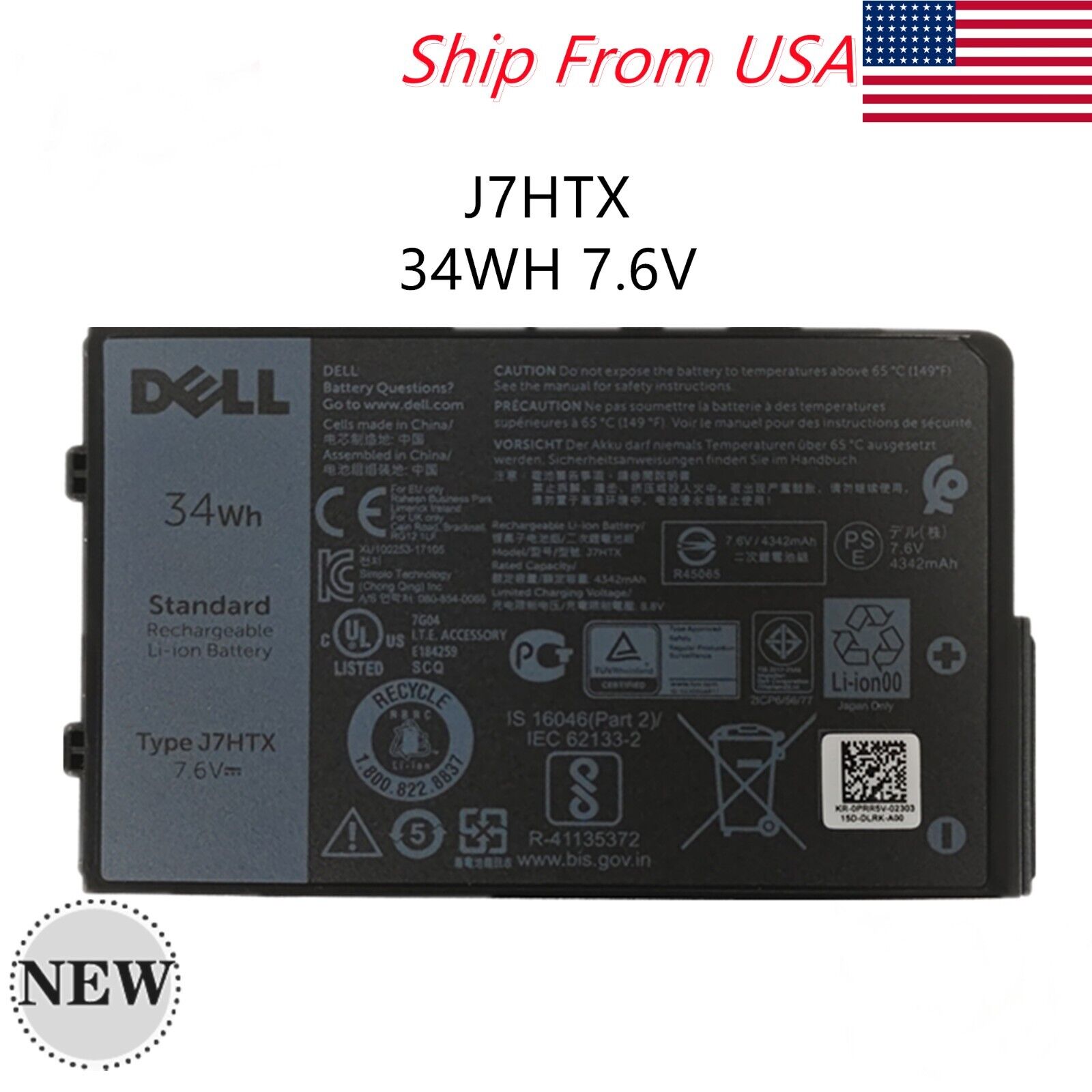 New Genuine 34Wh J7HTX Battery For Dell Latitude 12 7212 7202 7220 Rugged Tablet