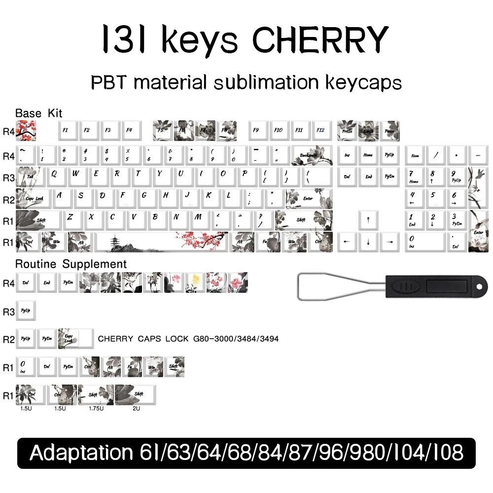 Ancient Chinese Ink Painting Keycap Set -  PBT - Cherry Profile - 131 Keys - MX