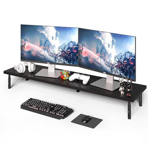 Weenson Dual Monitor Stand for Desk-Black Bamboo Monitor Stand Riser for 2 Mo...
