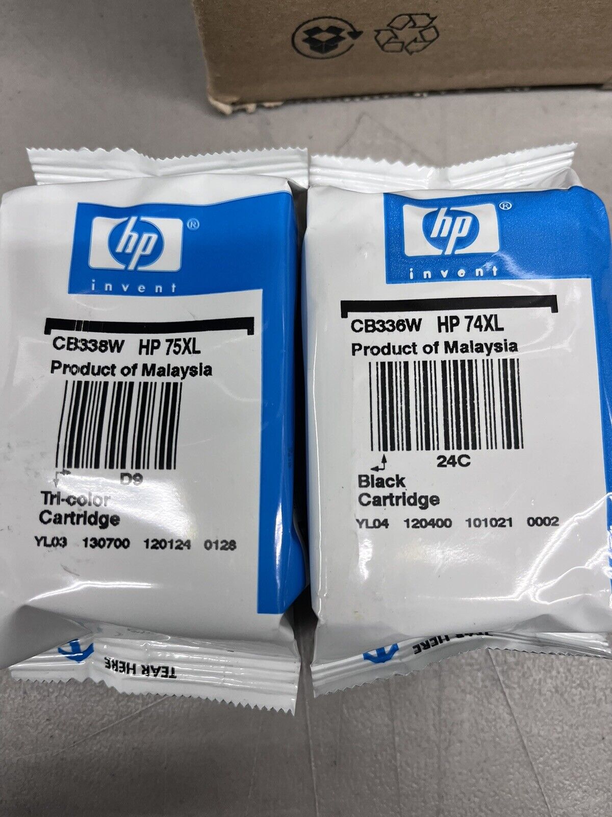 Genuine Lot Of 2 HP 74XL 75xl Ink Cartridges (black & Tri-color) - No Box