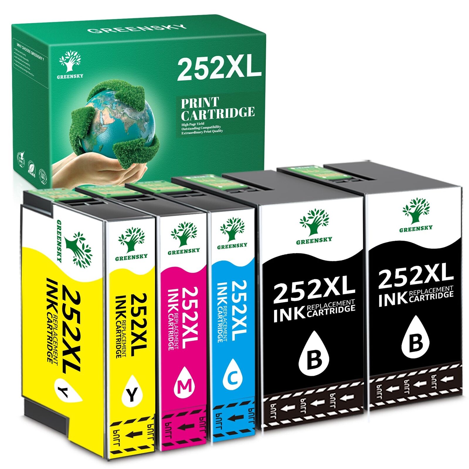 5 pk 252XL Ink Cartridges color bk new for Epson WorkForce WF3620 WF7620 WF-7710