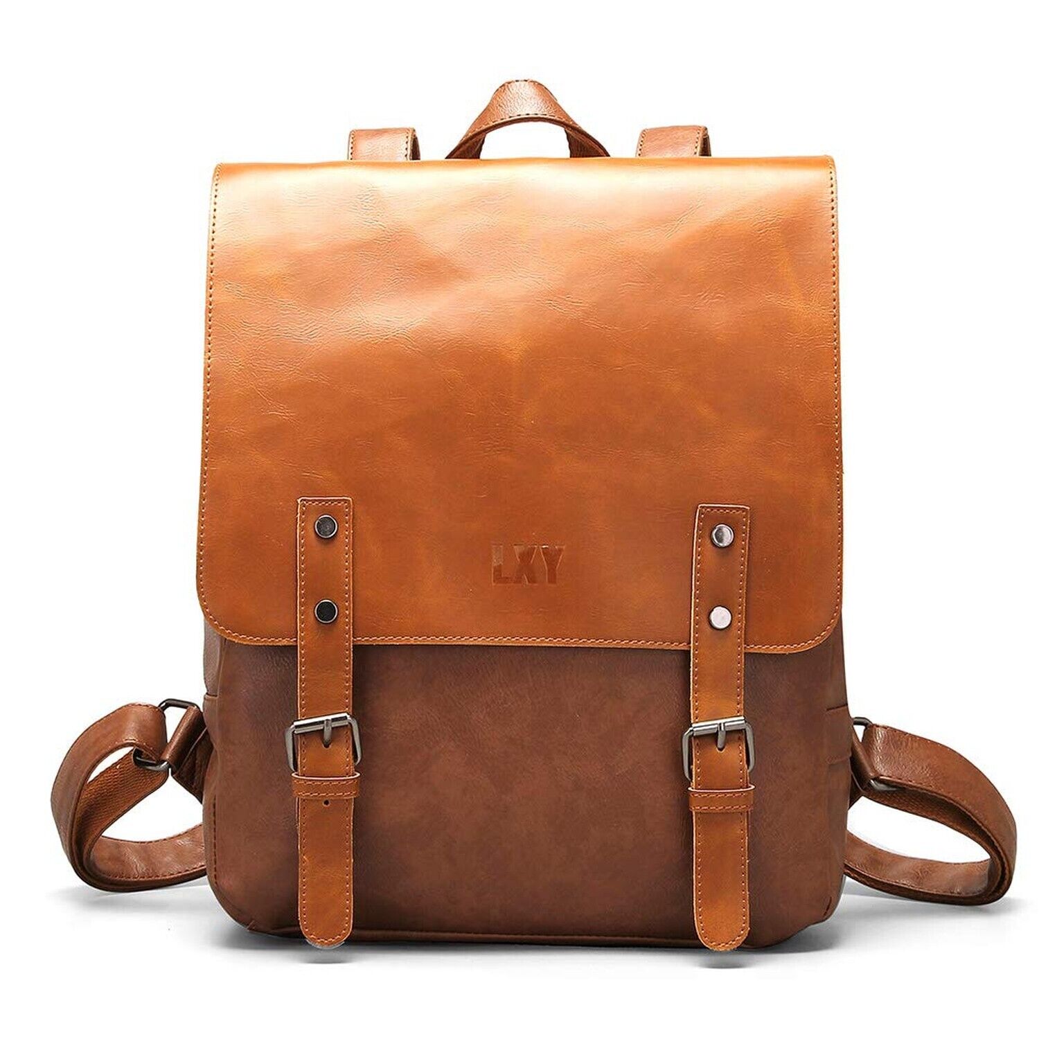 LXY Vegan Leather Backpack Vintage Laptop Bookbag for Women Men, Brown Faux L...