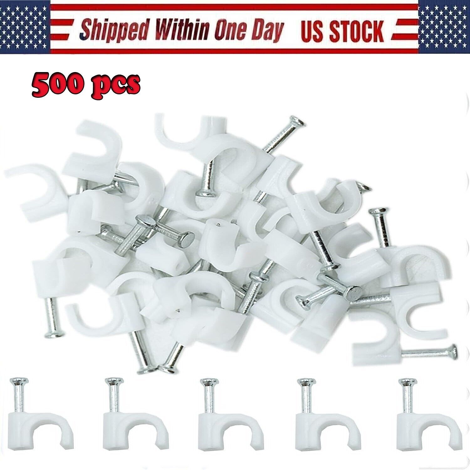 500-Pack Round Cable Wire Clips for Wall, White, 8mm  Assortment Cable Holder