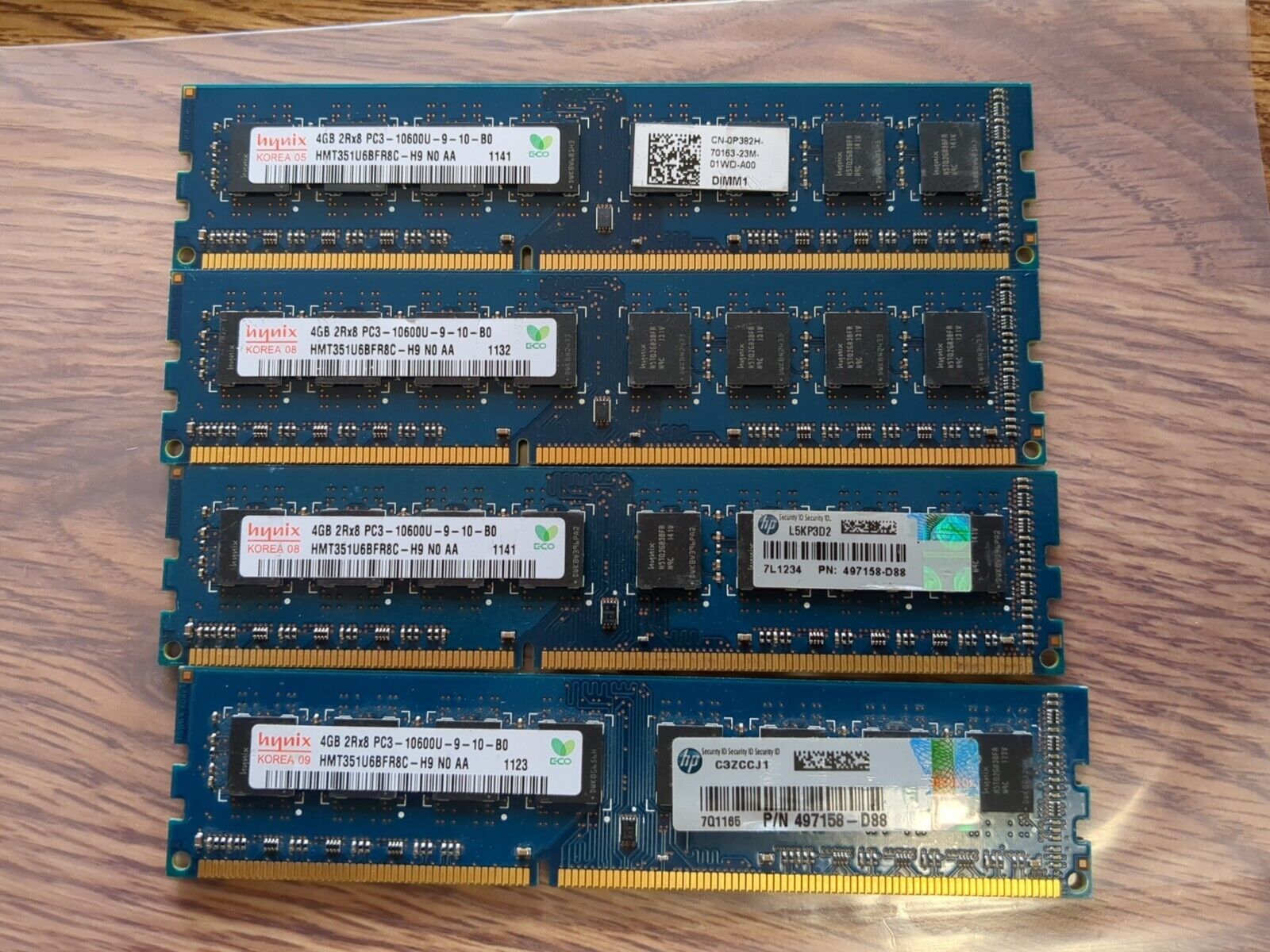 LOT OF 4 x 4GB 2RX8 PC3-10600U-9-10-B0 DDR3 MEMORY 16GB Per Lot