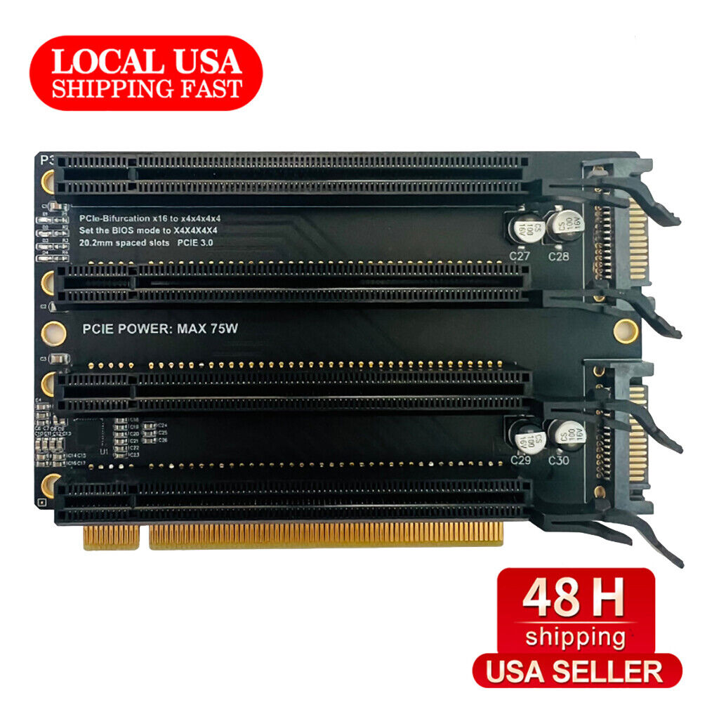 US STOCK 4 Port Expansion 20.2mm x16 x4x4x4x4 PCIe-Bifurcation PCI-E Slots