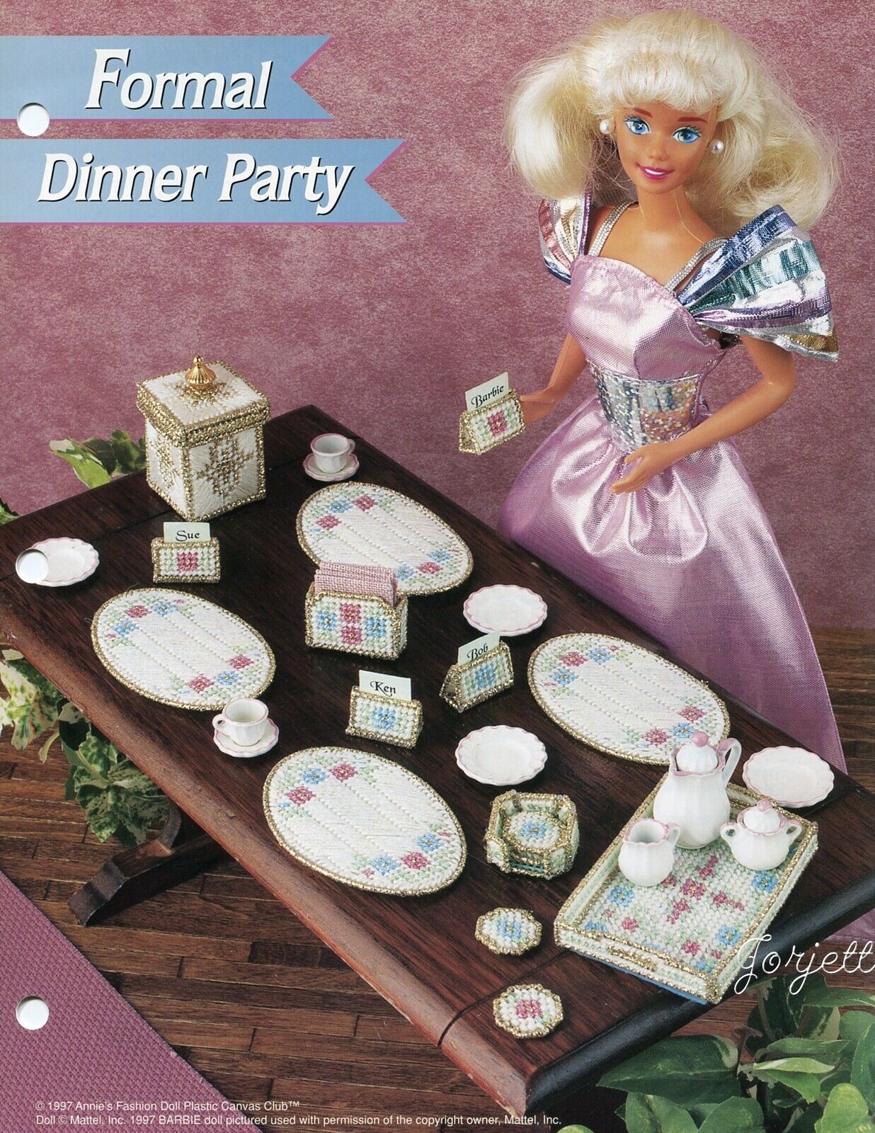 Formal Dinner Party ~ fits Barbie dolls, Annie\'s plastic canvas pattern leaflet
