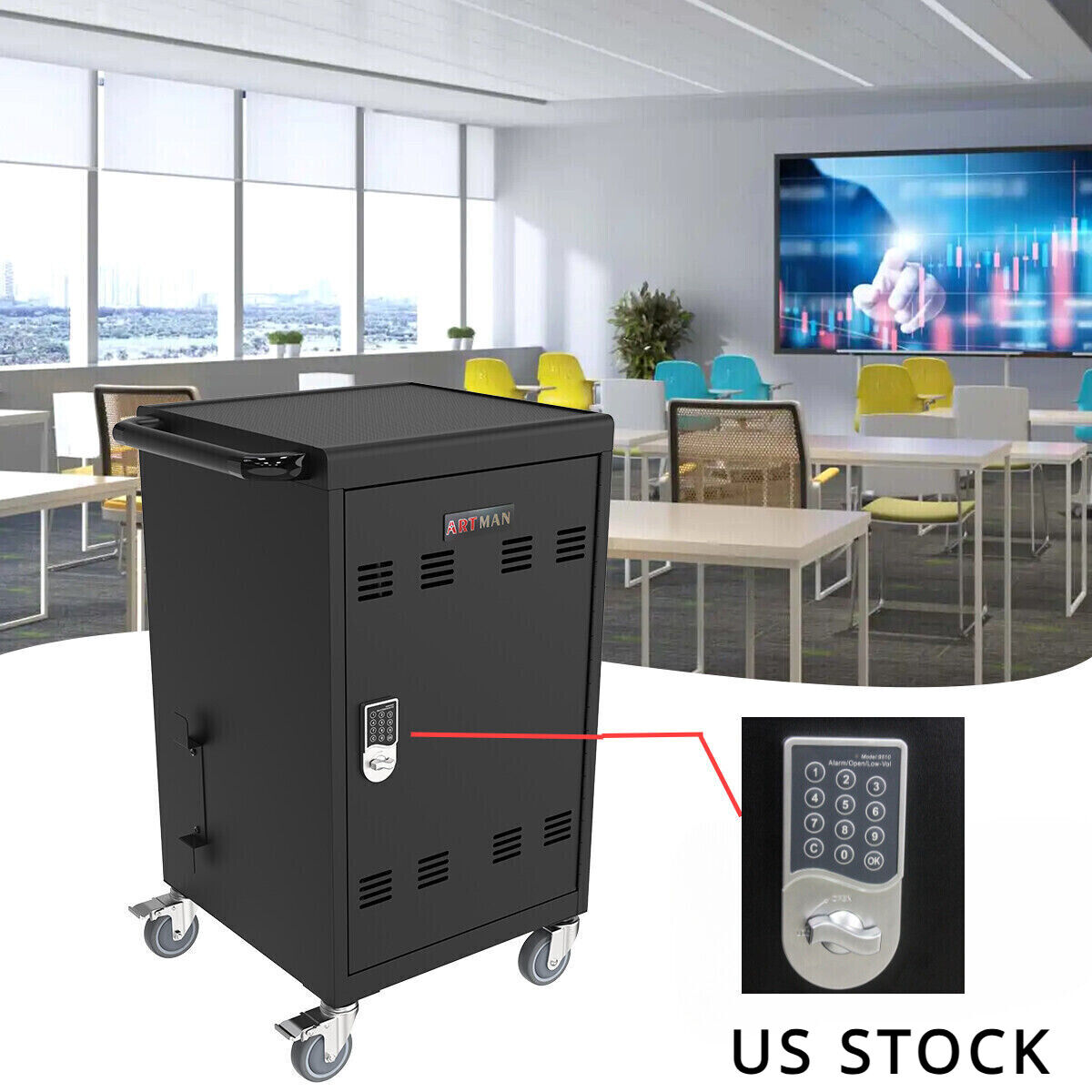 Mobile Charging Cart and Cabinet for Tablets Laptops 30-Device With Combination