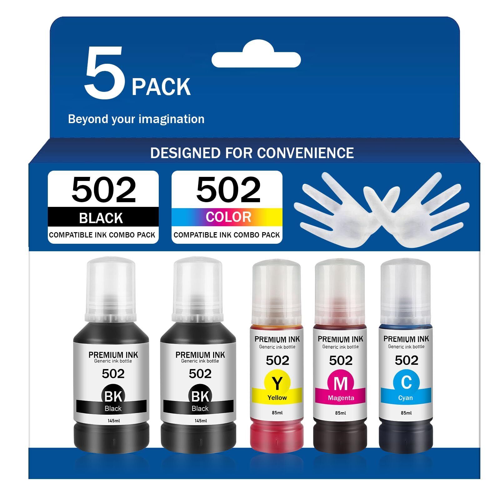 502 Ink Refill Bottles Replacement for Epson EcoTank ET-2700/3760/15000 Series