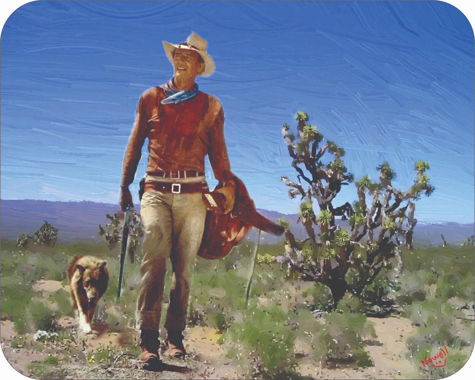 Cowboy Movie Hondo and the Dog   Mouse Pad Oil Painting Art 7 3/4 x 9\