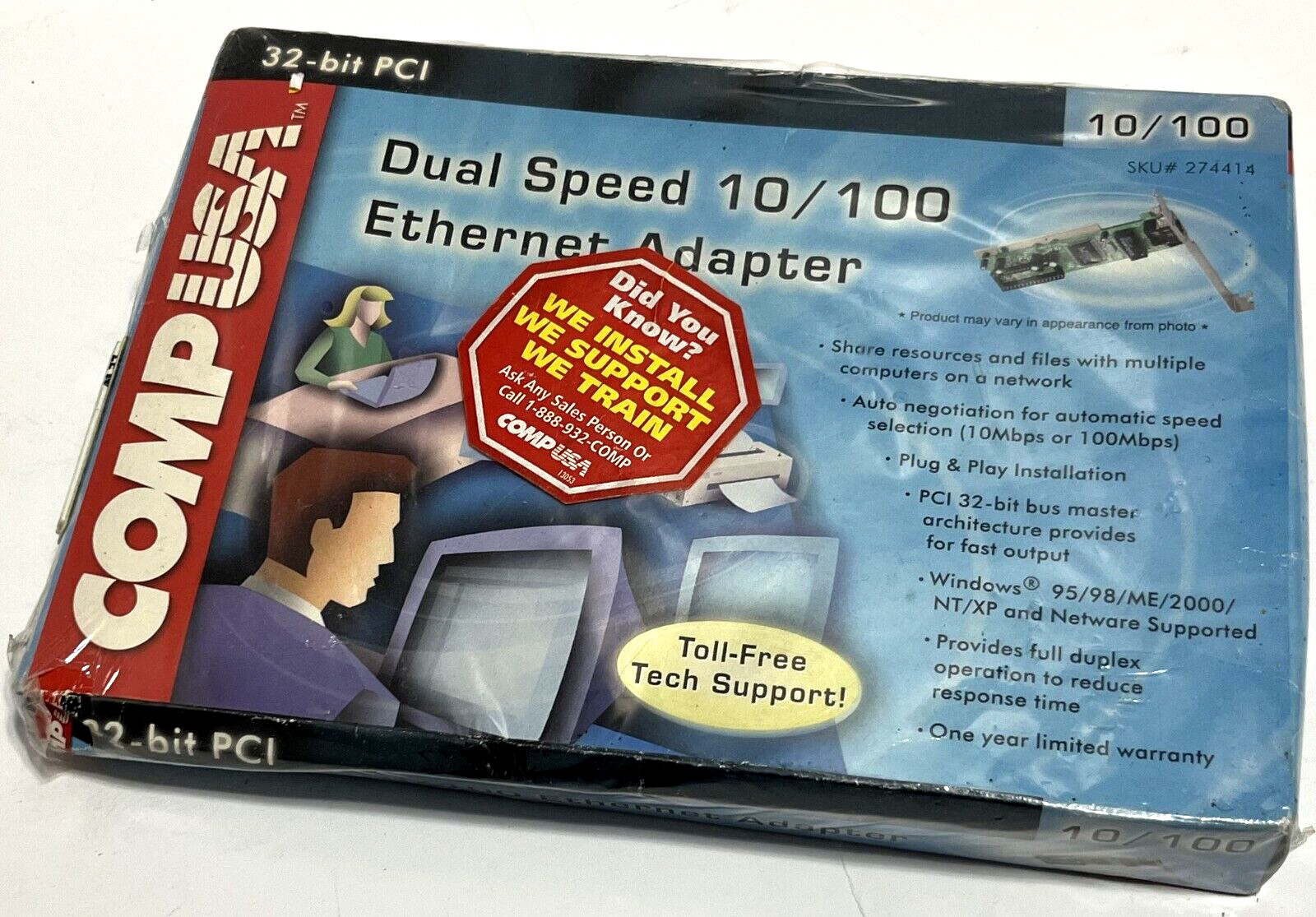 COMP USA Ethernet Network Adapter Card 10/100 Mbps 32-Bit PCI-Bus NEW SEALED