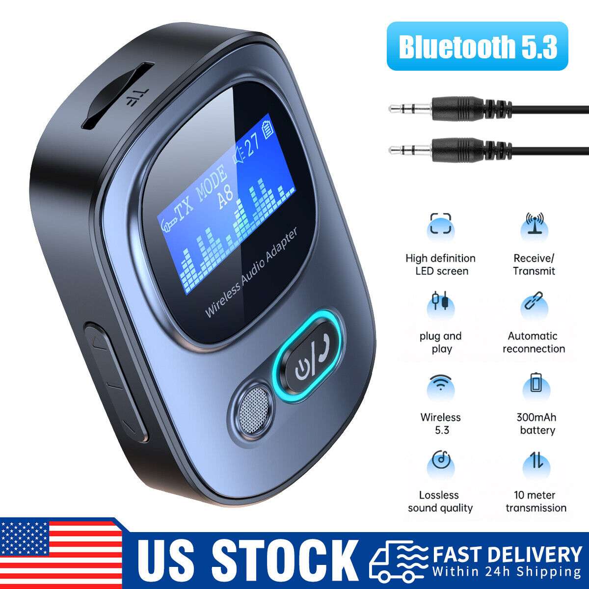 Portable Bluetooth 5.0 USB Wireless Transmitter Receiver Audio Adapter 3.5mm Aux