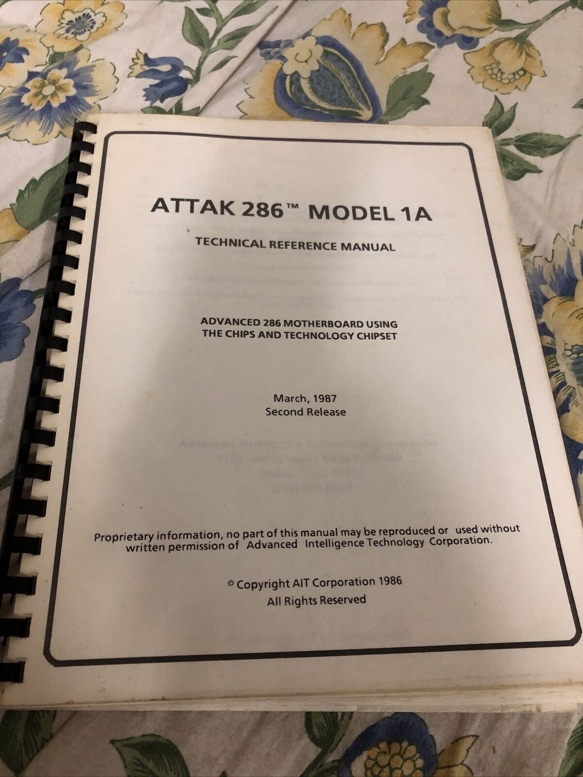 ATTAK 286 Model 1A Technical Reference Manual Advanced 286 Motherboard 1987 VTG