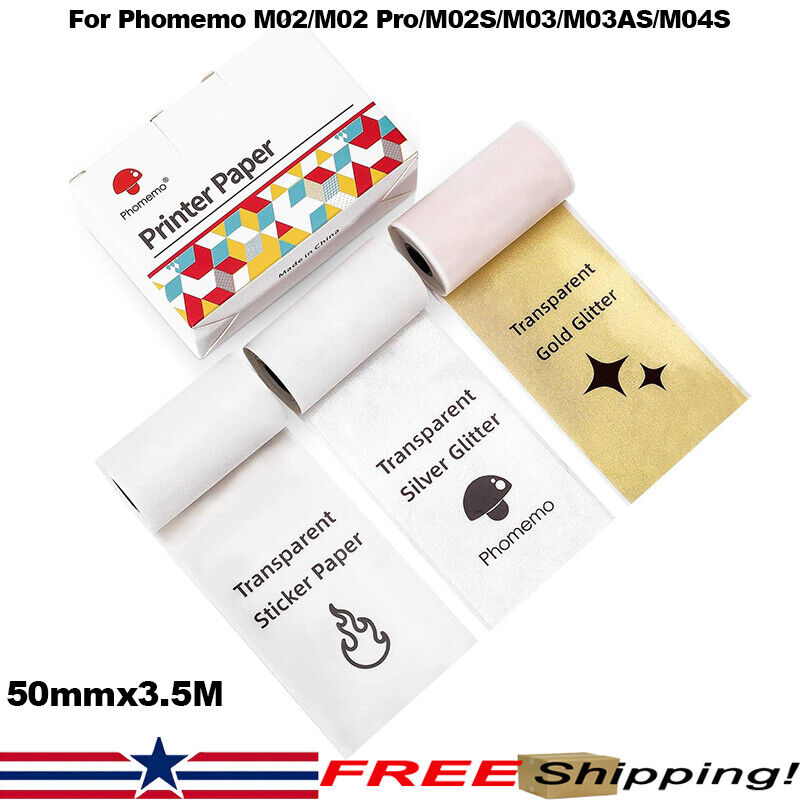 3 Rolls Phomemo 50mm Adhesive Transparent Gold Thermal Paper for M02/M02Pro/M02S