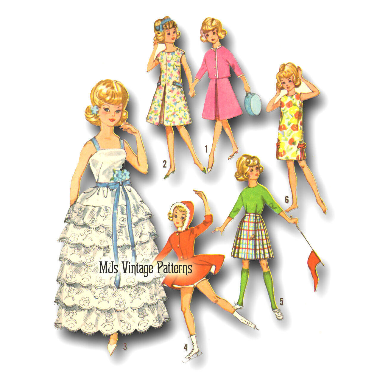 Vtg 60s Tammy, Misty, Samantha Doll Pattern ~ Dress, Skating also fits Barbie