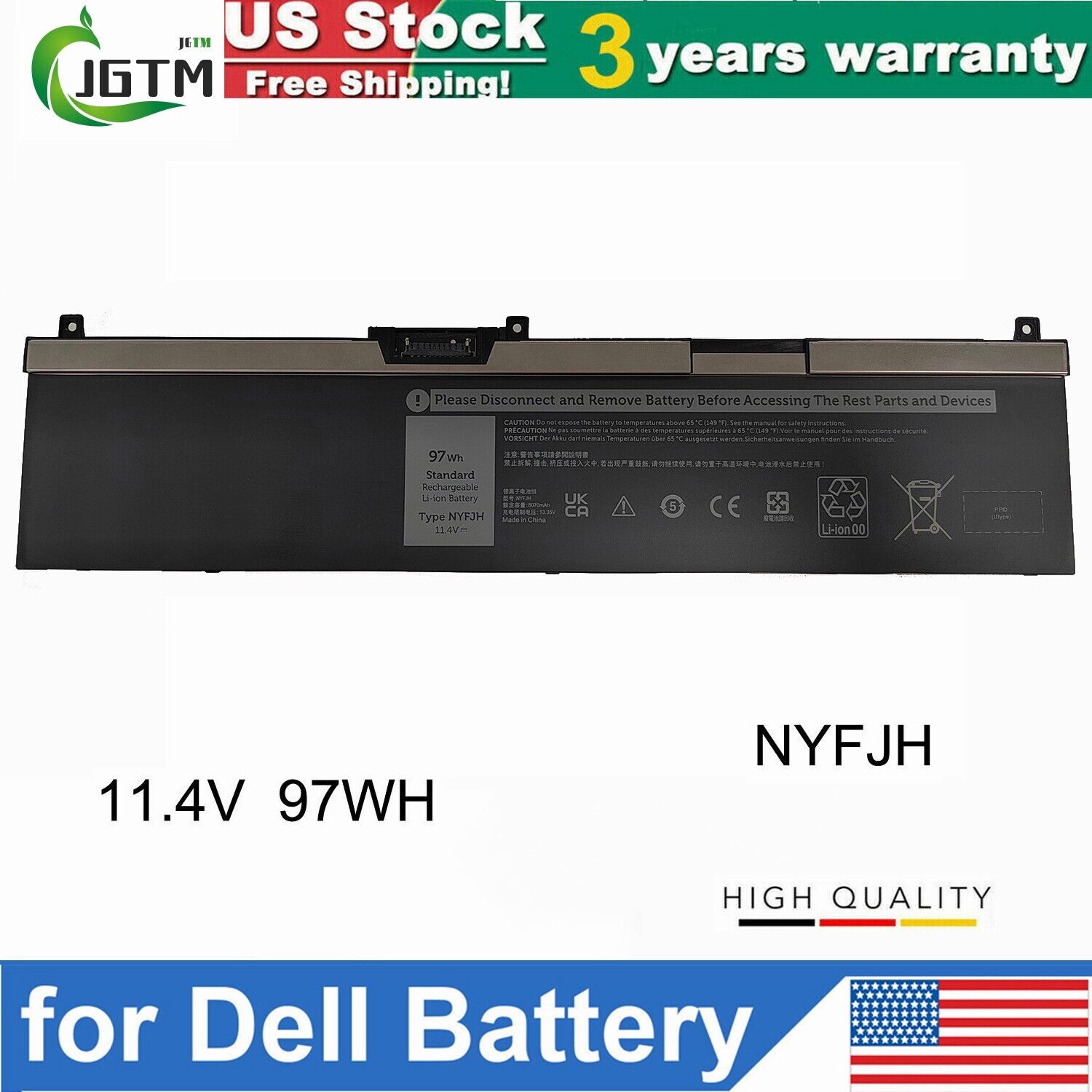 NYFJH Battery For Dell Precision 7330 7530 7540 7730 7740 P74F P34E 97Wh 11.4V