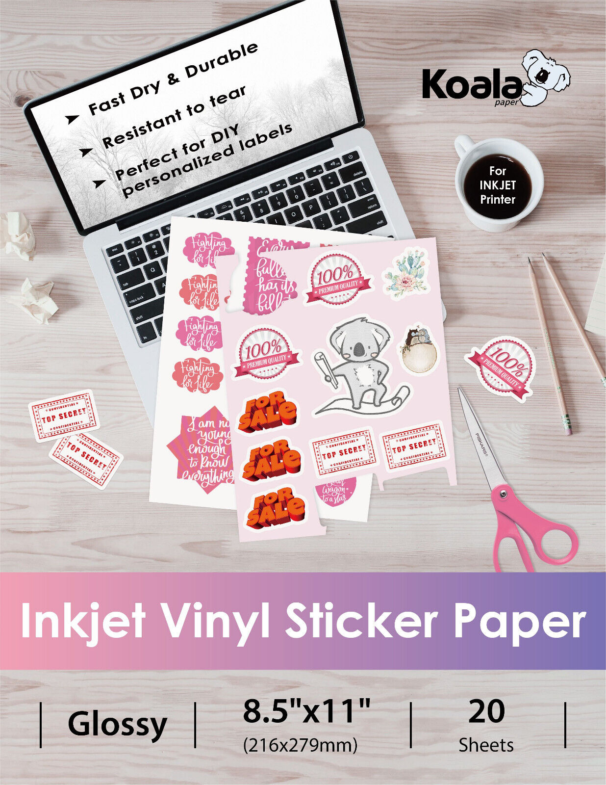 Lot Koala Printable Vinyl Sticker Paper Waterproof Glossy White 8.5x11 11x17 US