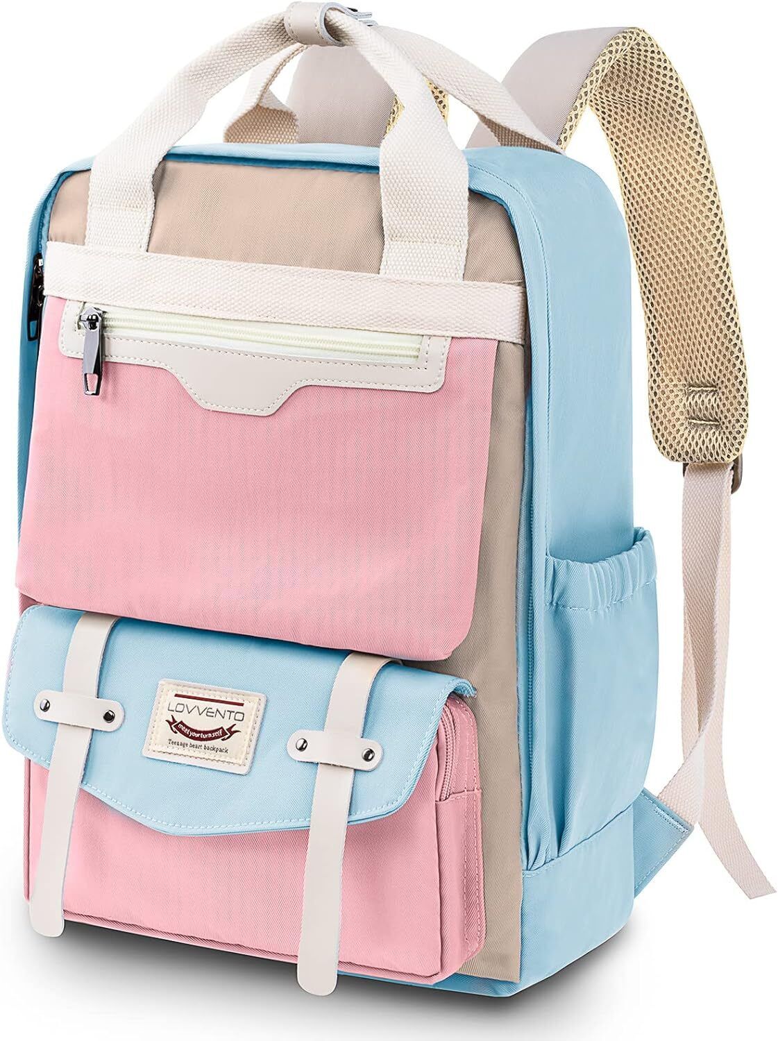 Lovvento College Backpack for Women Cute Vintage Travel Bag 2-pink Blue 