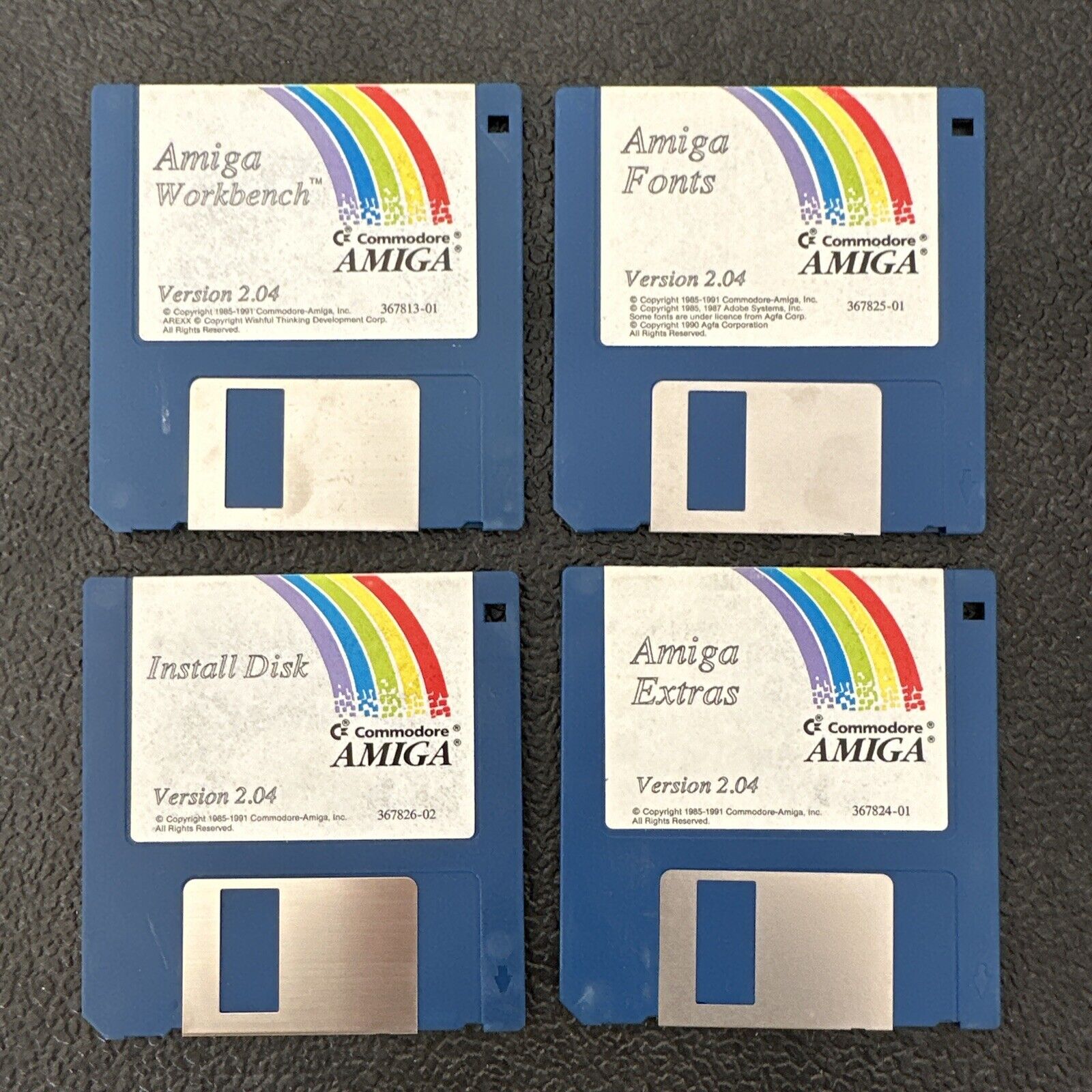Amiga OS v2.04 Install, Workbench, Font, Extra, Disks for Commodore Amiga