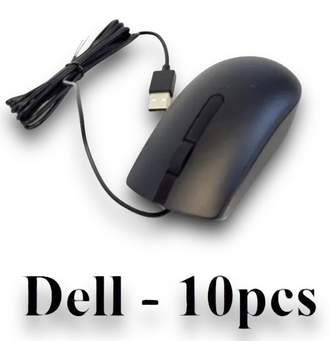 Lot of 10 - NEW Dell MS116t1 Optical Black USB Scroll Wheel Mouse