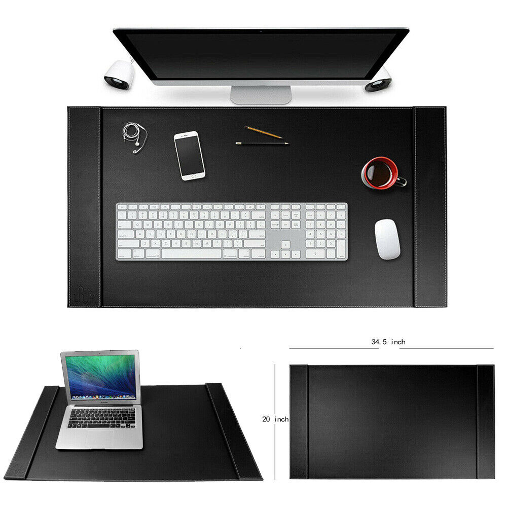 Black Genuine Leather Office Laptop Desk Pad Edge-locked Home Keyboard Mouse Mat