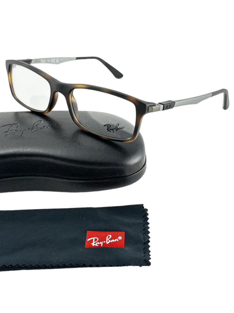 Ray Ban NEW Matte Havana Rectangle Frames Metal Gray 54-17-145 Eyeglasses RX7017