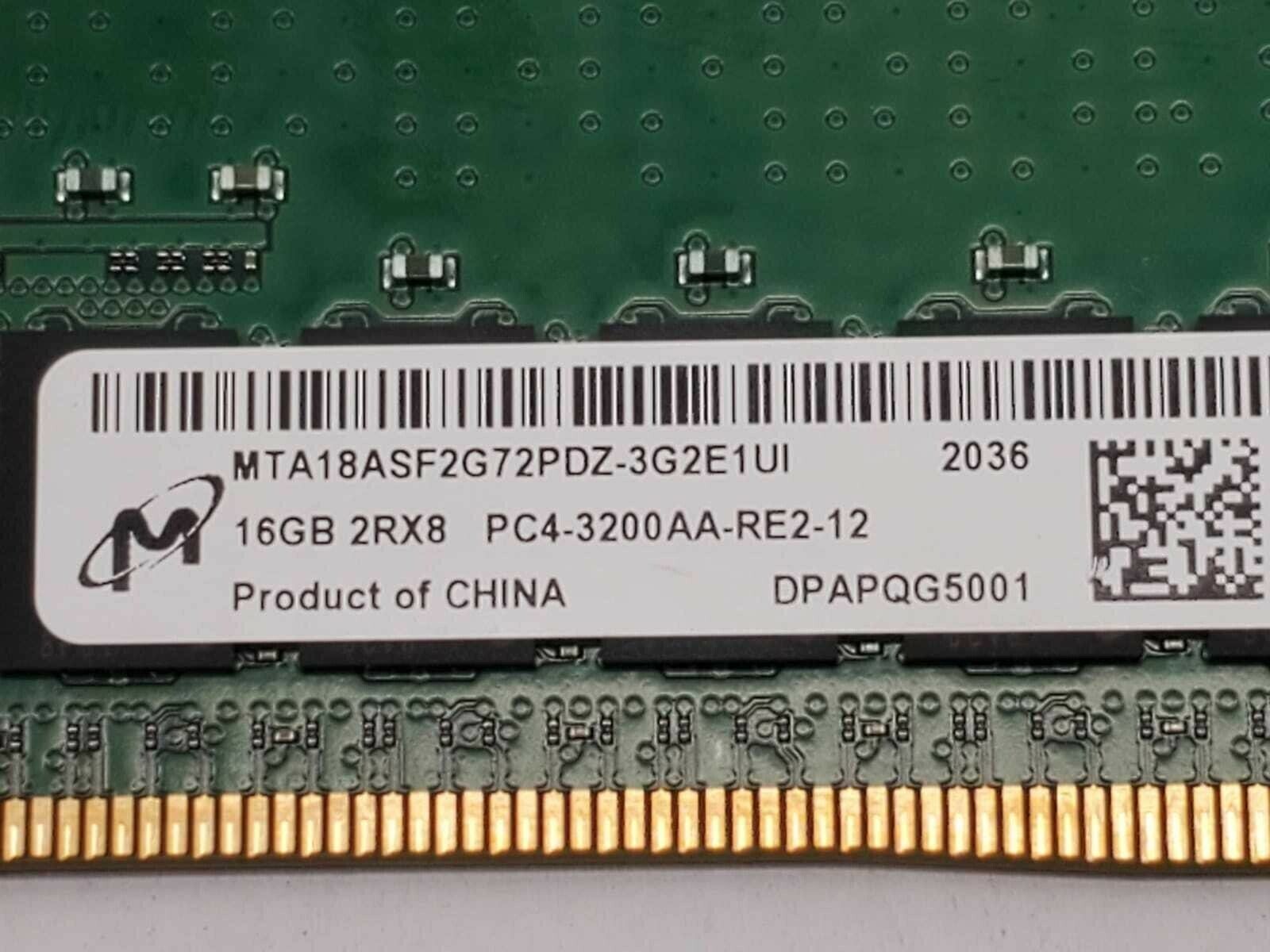 Micron 16GB DDR4 PC4-3200AA ECC Rdimm 2Rx8 MTA18ASF2G72PDZ-3G2E1UI Genuine