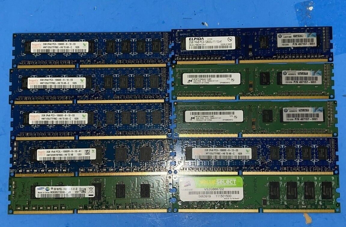 2GB RAM MEMORY  ASSORTED BRANDS 20GB (10X2GB)  LOT OF 10