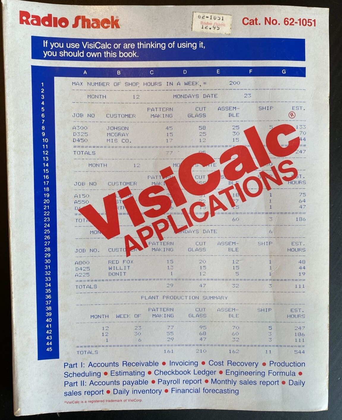 Vintage Original Radio Shack VisiCalc Applications 62-1051 for the TRS-80, 184pg