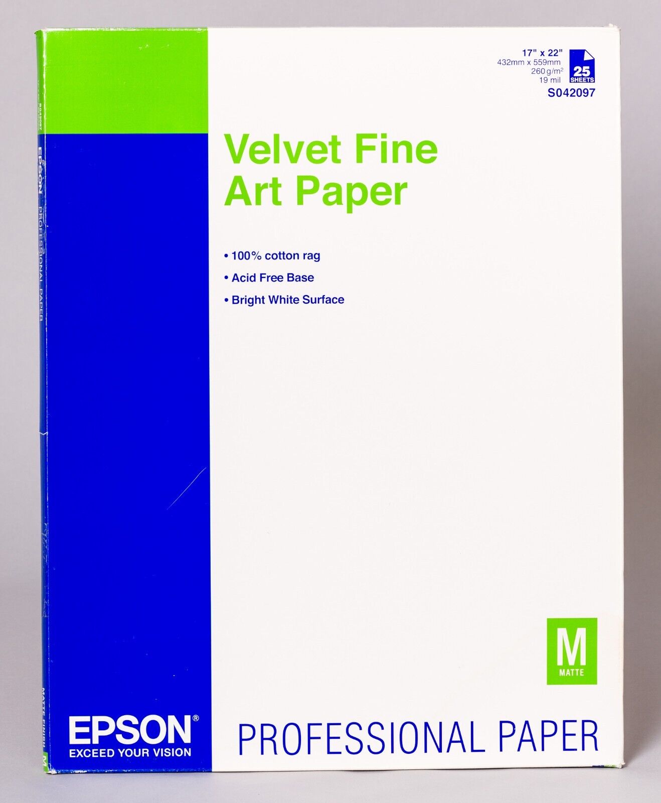 Epson S042097 Velvet Fine Art Paper, 13 x 19, White (Pack of 20 Sheets)