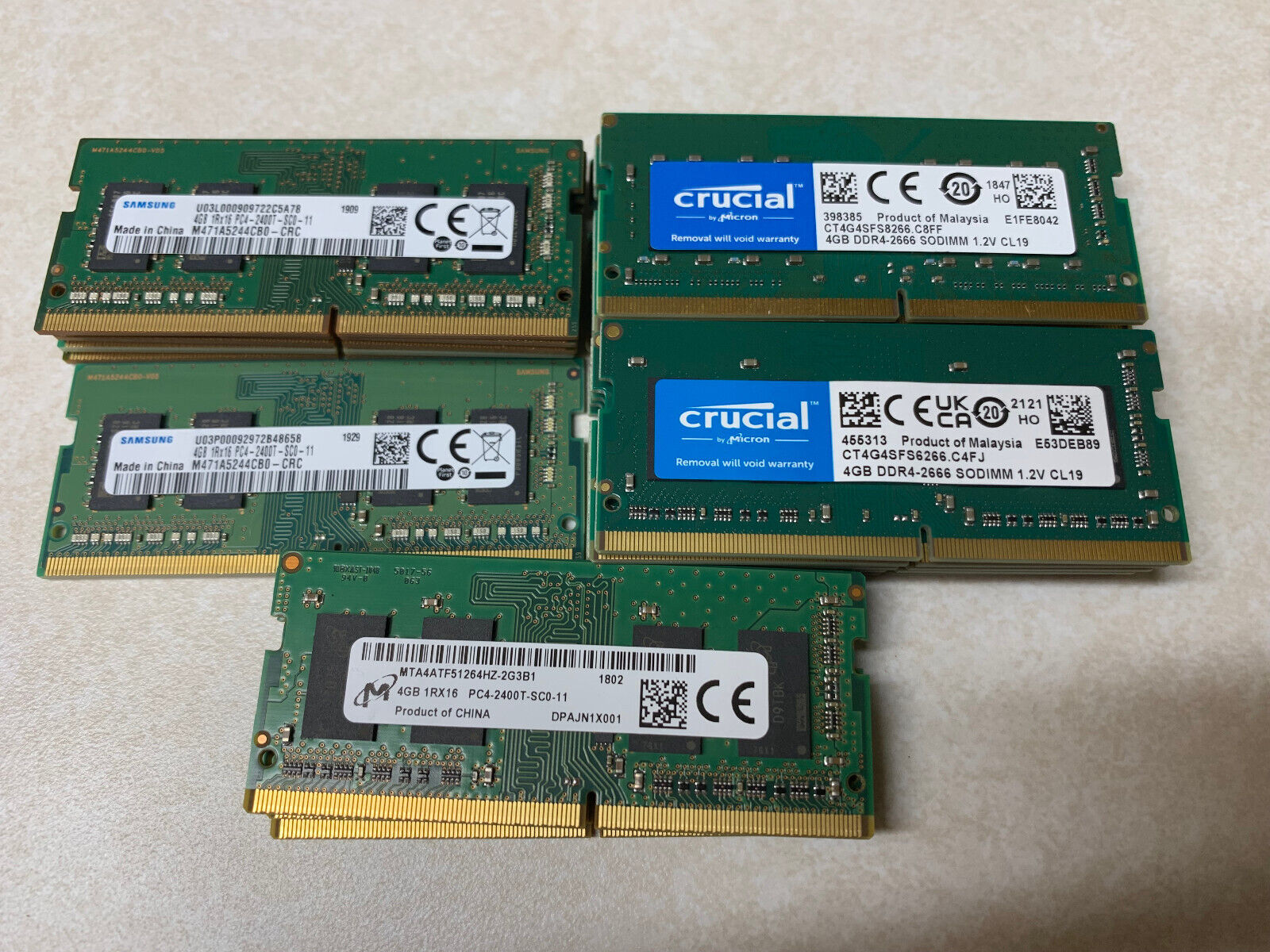 4GB SODIMM Lot of 20x 2666V 2400T Micron Samsung Crucial HP SFF Memory RAM