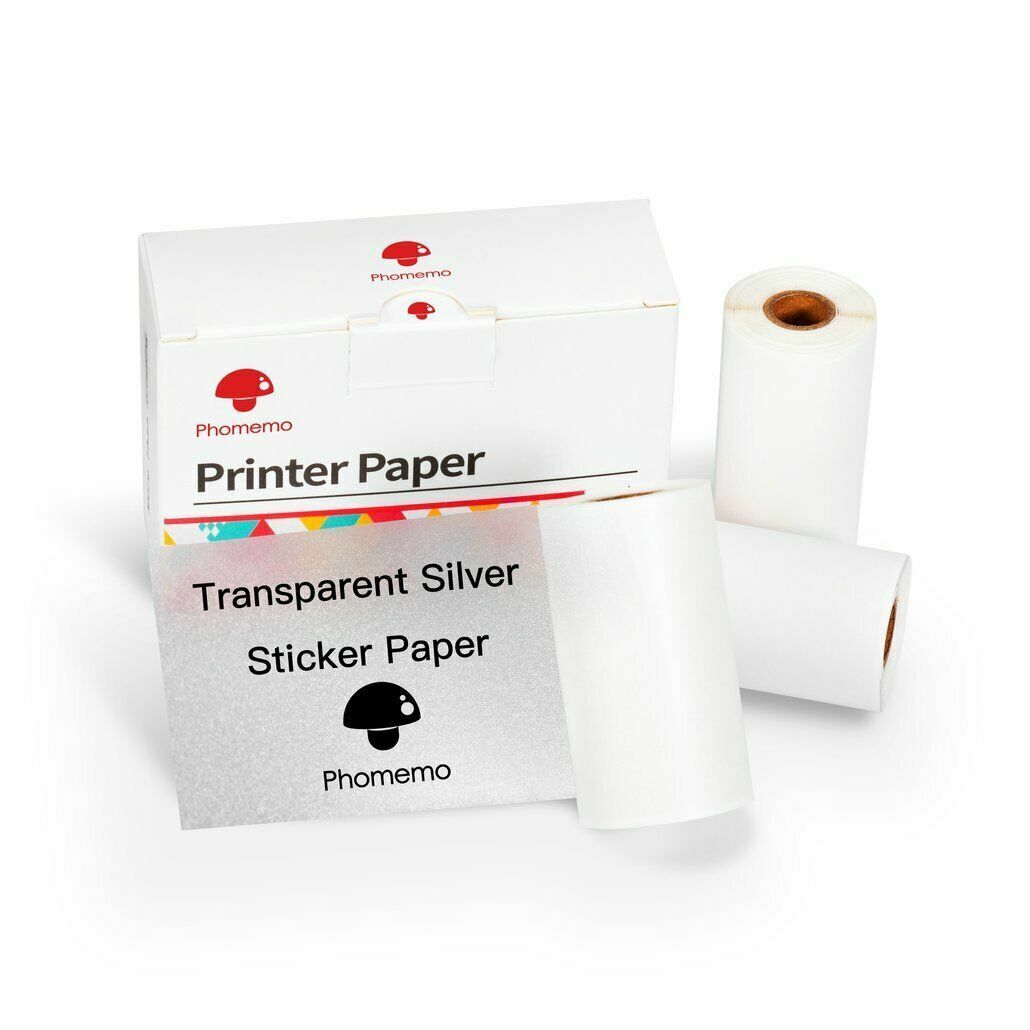 Phomemo Silver Sparkle Transparent Sticker Thermal Papers 50mm Adhesive Labels